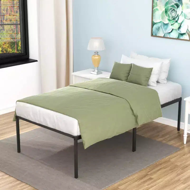 24/7 Shop At Home Landdream Metal Frame Platform Bed with Steel Slats Black