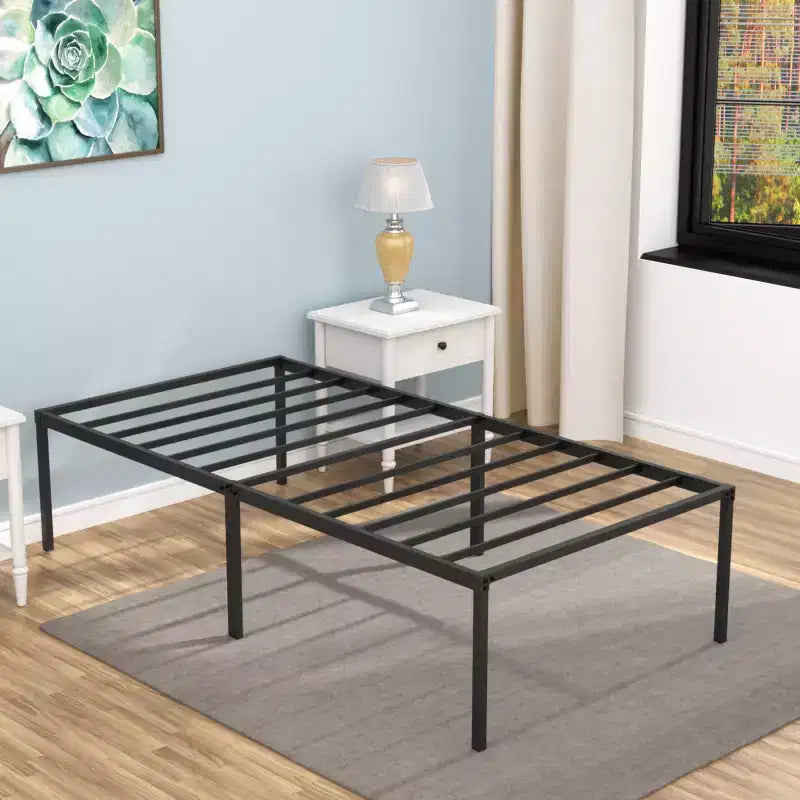 24/7 Shop At Home Landdream Metal Frame Platform Bed with Steel Slats Black