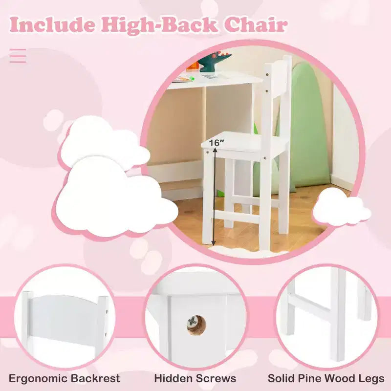 Costway Kids Study Desk with Chair, Whiteboard, Marker, Hutch, Storage Cabinet Purple/White