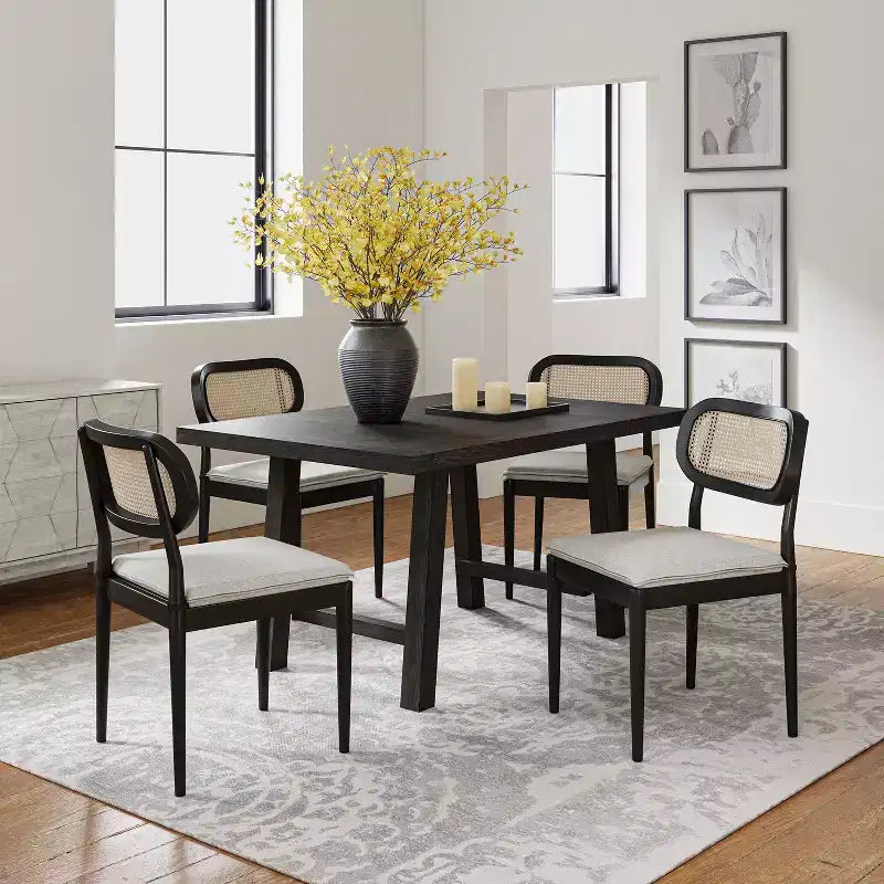 Hartmut Modern Ratten Dining Chair Set of 2 with Solid Wood Legs ART OF LIVING DESIGNS