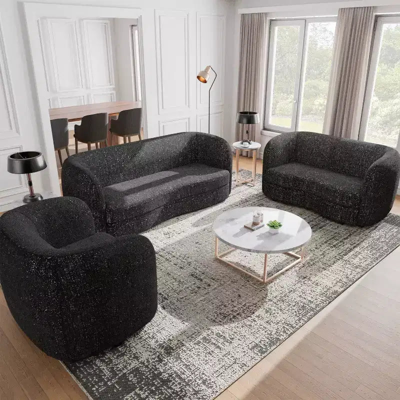HOMES: Inside + Out Canapé deux places 63,75 po en tissu bouclé incurvé style Boho Pinehush avec coussins à ressorts ensachés