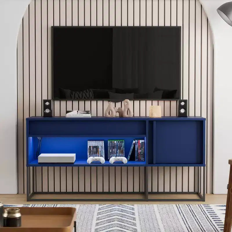 24/7 Shop At Home Tidehigh Modern 1 Drawer TV Stand for TVs up to 65 with Led Lights