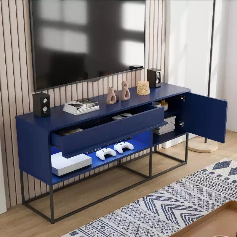 24/7 Shop At Home Tidehigh Modern 1 Drawer TV Stand for TVs up to 65 with Led Lights