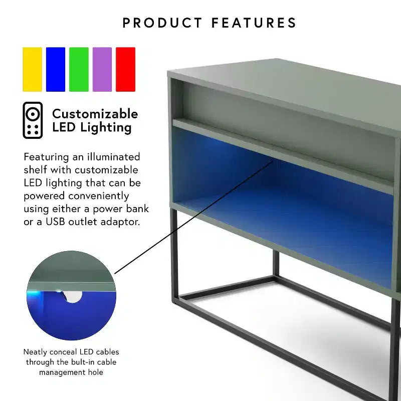 24/7 Shop At Home Tidehigh Modern 1 Drawer TV Stand for TVs up to 65 with Led Lights