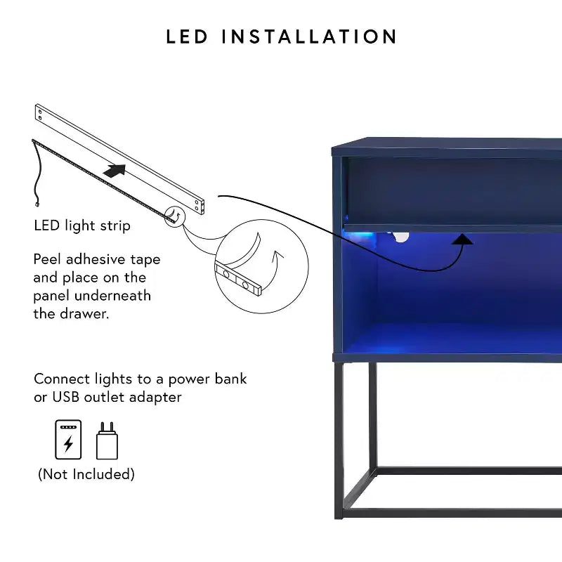 24/7 Shop At Home Tidehigh Modern 1 Drawer TV Stand for TVs up to 65 with Led Lights