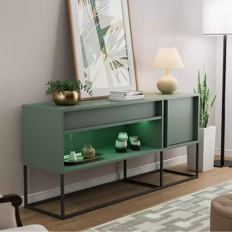 24/7 Shop At Home Tidehigh Modern 1 Drawer TV Stand for TVs up to 65 with Led Lights
