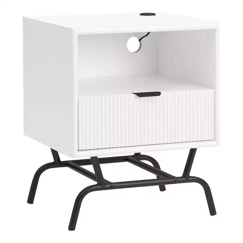 24/7 Shop At Home 18 Meadowgrove Modern 1 Drawer Side Table with Usb Ports and Shelf