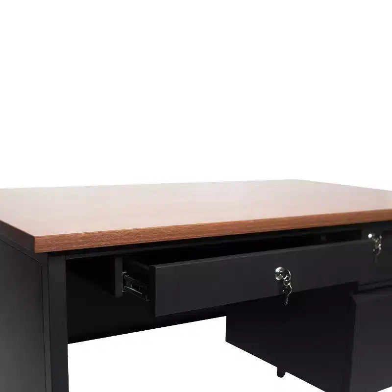 Flash Furniture Cambridge Commercial Grade Single Pedestal Desk with Locking Drawers and Metal Frame