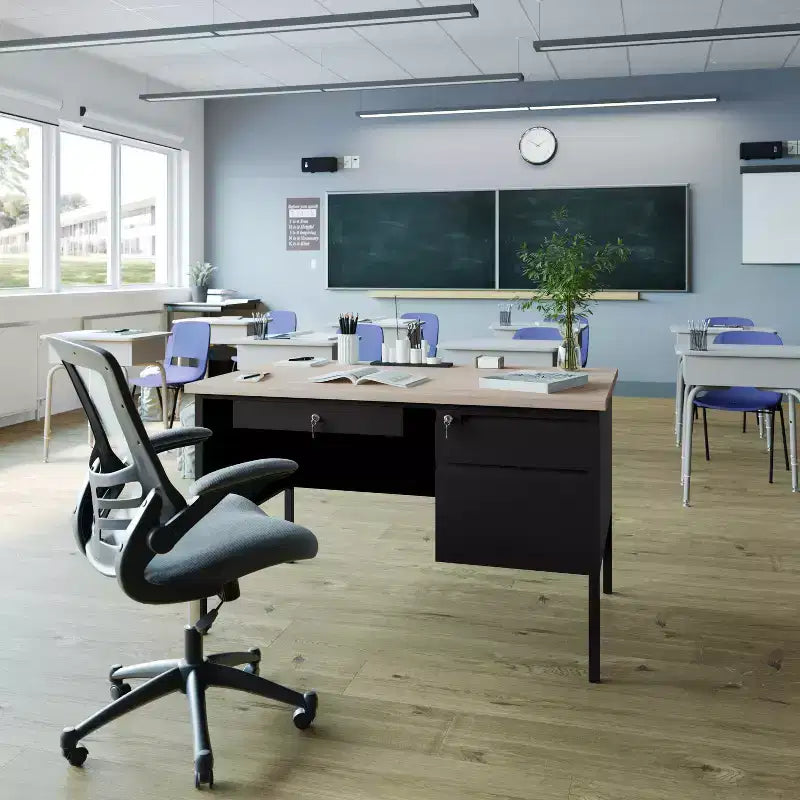 Flash Furniture Cambridge Commercial Grade Single Pedestal Desk with Locking Drawers and Metal Frame