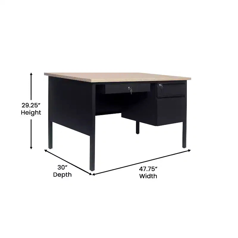 Flash Furniture Cambridge Commercial Grade Single Pedestal Desk with Locking Drawers and Metal Frame