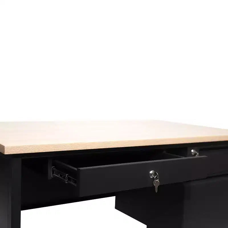 Flash Furniture Cambridge Commercial Grade Single Pedestal Desk with Locking Drawers and Metal Frame