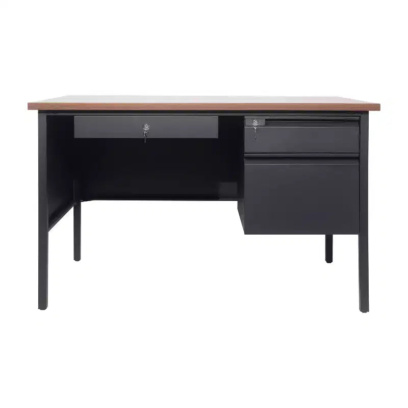 Flash Furniture Cambridge Commercial Grade Single Pedestal Desk with Locking Drawers and Metal Frame