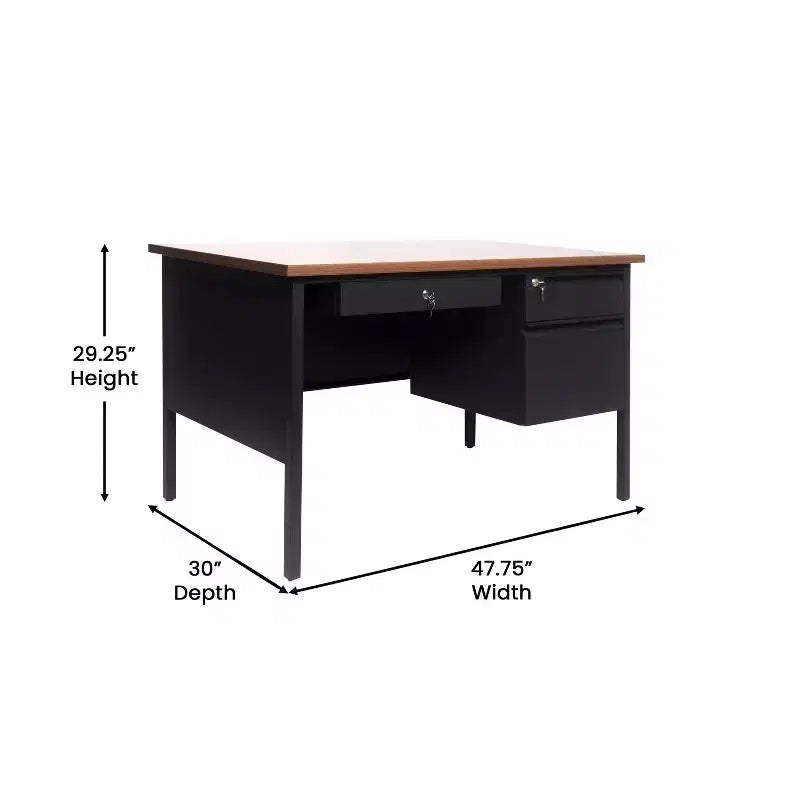 Flash Furniture Cambridge Commercial Grade Single Pedestal Desk with Locking Drawers and Metal Frame