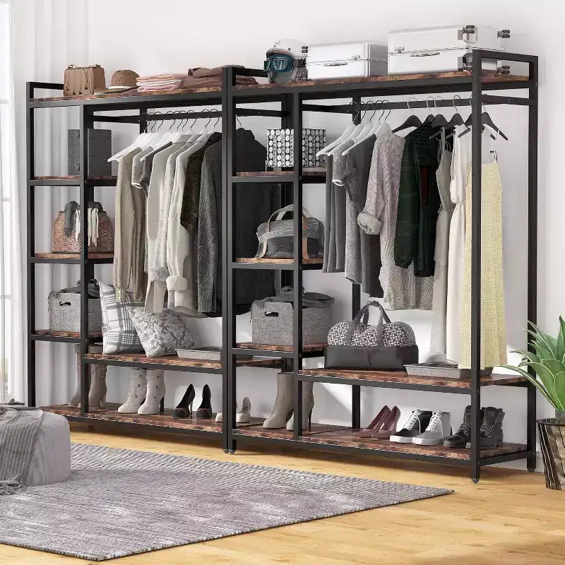 Lantine Freestanding Closet Organizer, Heavy Duty Clothes Closet, Portable Garment Rack with 6 Shelves and Hanging rod