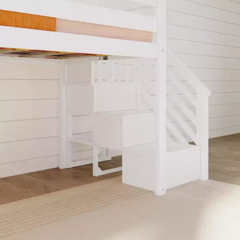 Lit mezzanine bas jumeaux Max & Lily avec toboggan et escaliers, lit plateforme enfant en bois massif avec 14 garde-corps