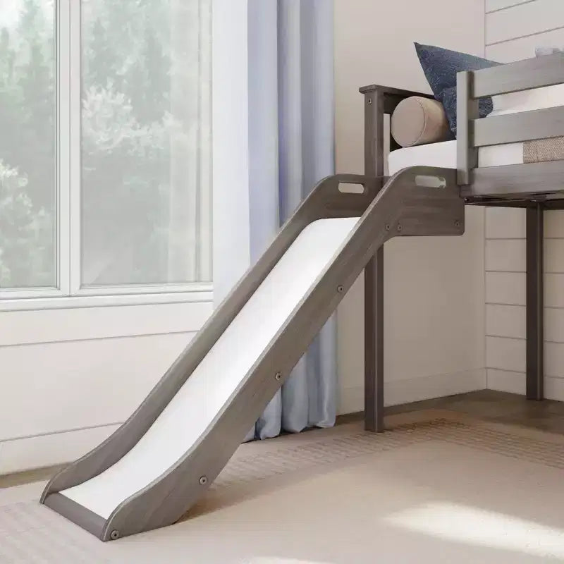 Lit mezzanine bas jumeaux Max & Lily avec toboggan et escaliers, lit plateforme enfant en bois massif avec 14 garde-corps