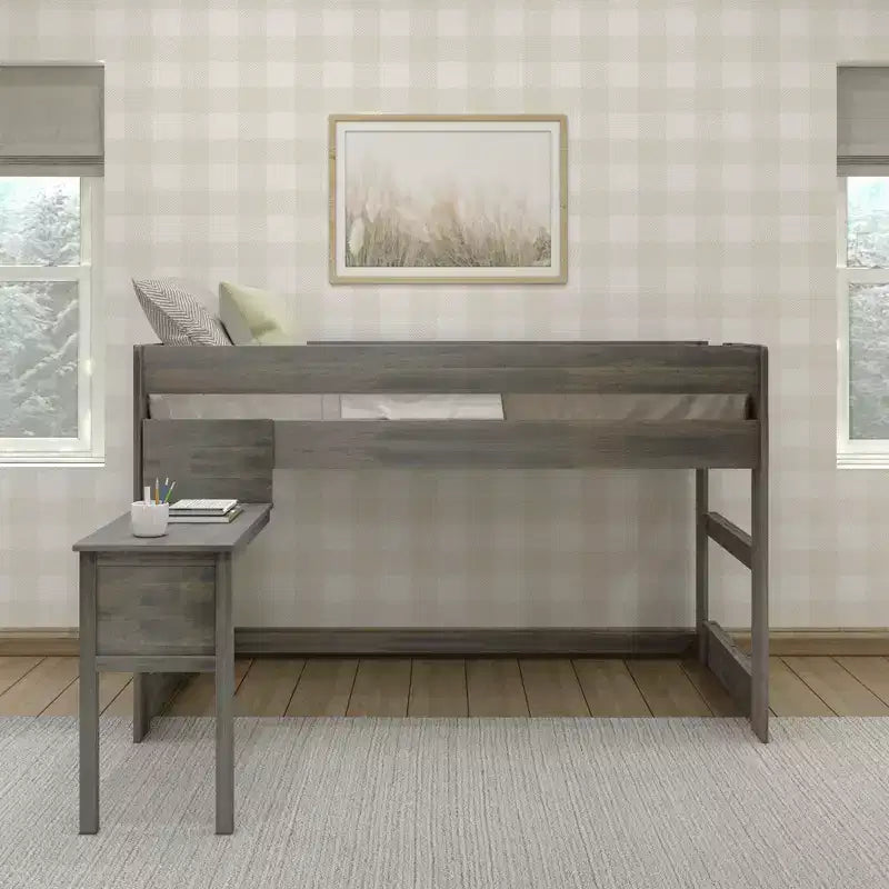 Max & Lily Solid Wood Loft Bed with Desk, Modern Farmhouse High Twin Loft Bed For Kids