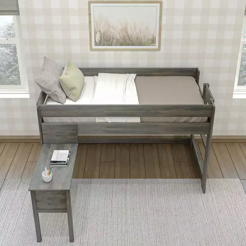 Max & Lily Solid Wood Loft Bed with Desk, Modern Farmhouse High Twin Loft Bed For Kids