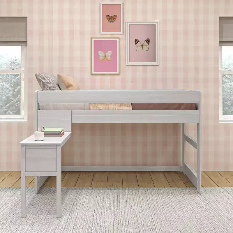 Max & Lily Solid Wood Loft Bed with Desk, Modern Farmhouse High Twin Loft Bed For Kids
