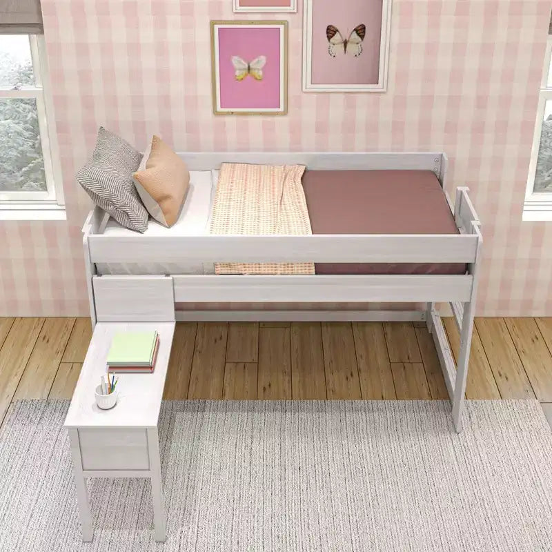 Max & Lily Solid Wood Loft Bed with Desk, Modern Farmhouse High Twin Loft Bed For Kids