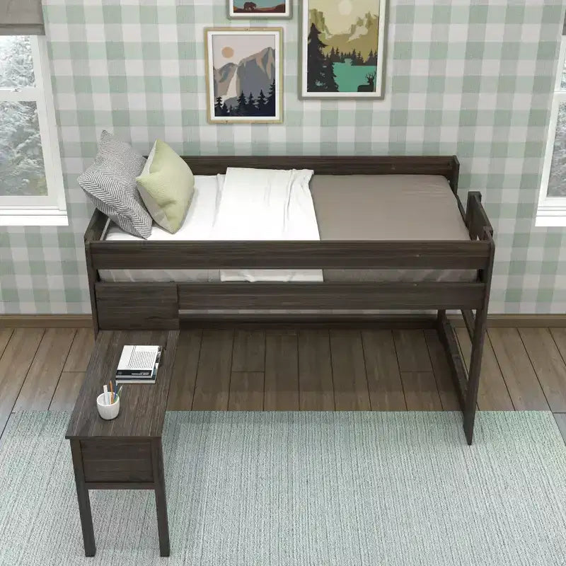 Max & Lily Solid Wood Loft Bed with Desk, Modern Farmhouse High Twin Loft Bed For Kids