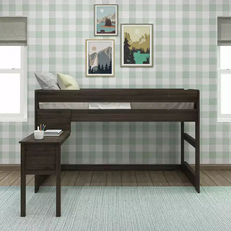Max & Lily Solid Wood Loft Bed with Desk, Modern Farmhouse High Twin Loft Bed For Kids