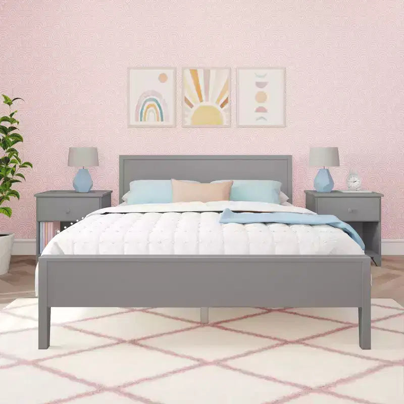 Max & Lily Queen Bed Frame, Solid Wood Classic Platform Bed with Panel Headboard for Kids
