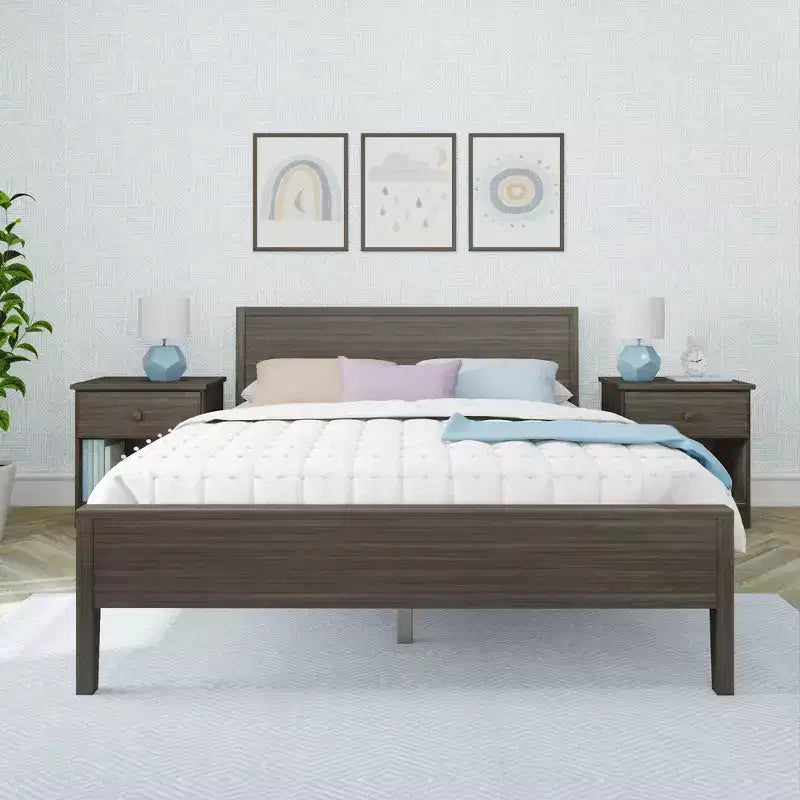 Max & Lily Queen Bed Frame, Solid Wood Classic Platform Bed with Panel Headboard for Kids
