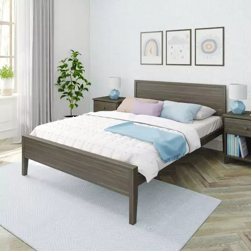 Max & Lily Queen Bed Frame, Solid Wood Classic Platform Bed with Panel Headboard for Kids