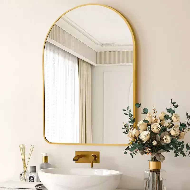 Dovelina Simple Modern Rectangle With Rounded Top Decorative Wall Mirror