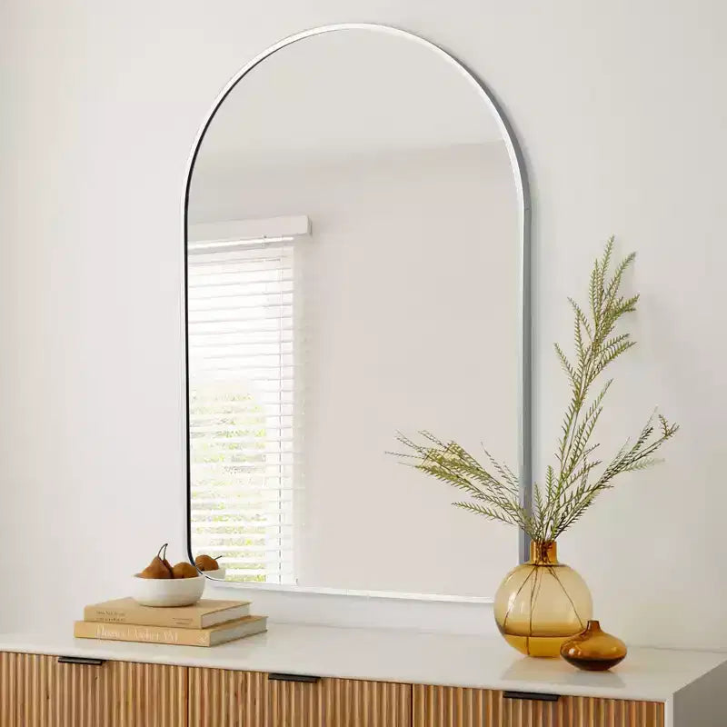 Dovelina Simple Modern Rectangle With Rounded Top Decorative Wall Mirror