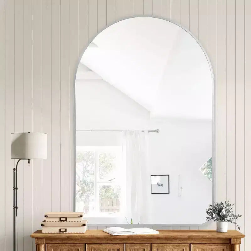 Dovelina Simple Modern Rectangle With Rounded Top Decorative Wall Mirror