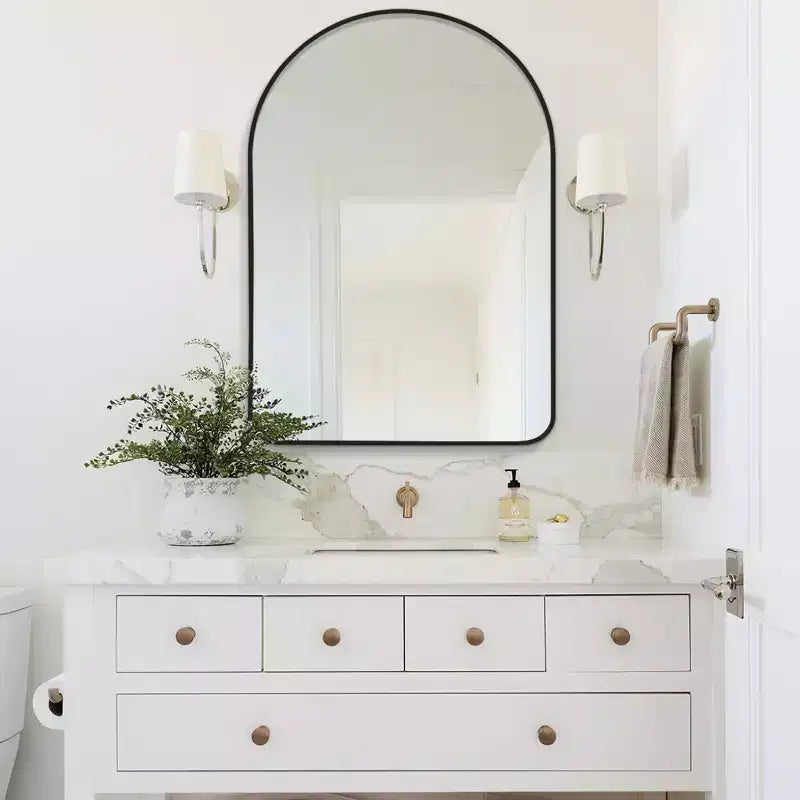 Dovelina Simple Modern Rectangle With Rounded Top Decorative Wall Mirror