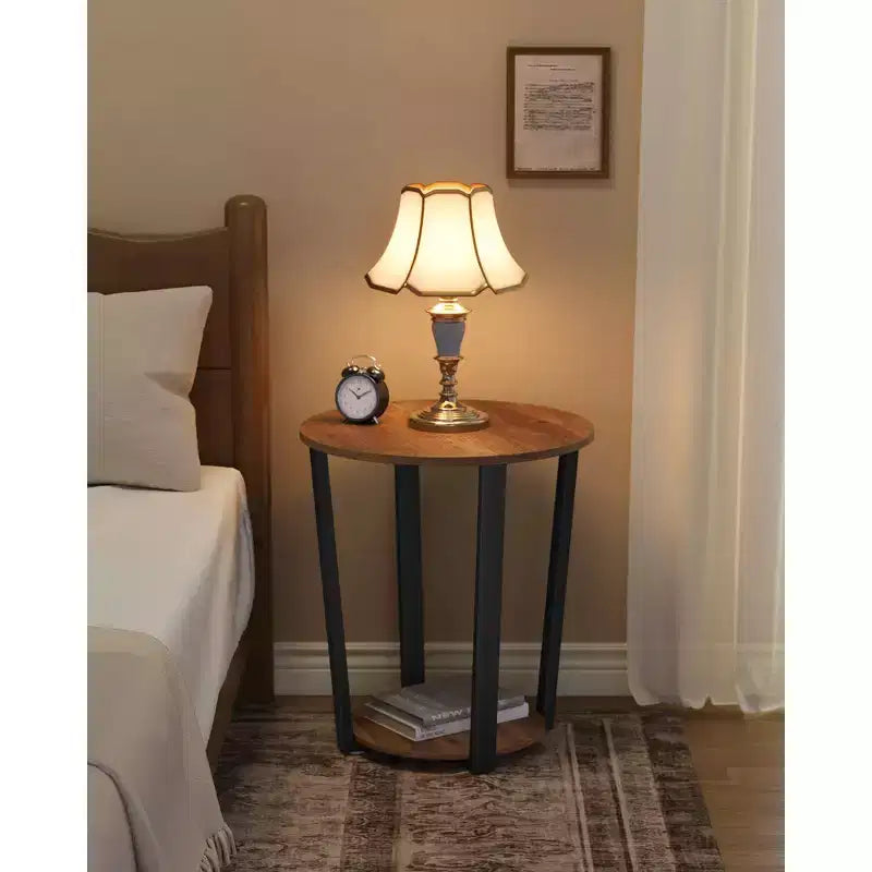 End Table, Round Side Table with Storage Shelf, Easy Assembly, Industrial Accent Furniture with Steel Frame