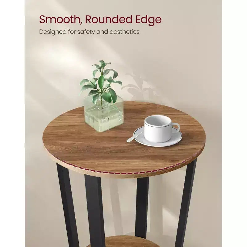 End Table, Round Side Table with Storage Shelf, Easy Assembly, Industrial Accent Furniture with Steel Frame