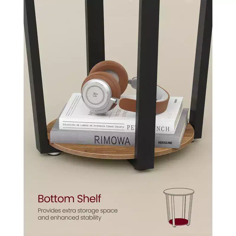 End Table, Round Side Table with Storage Shelf, Easy Assembly, Industrial Accent Furniture with Steel Frame