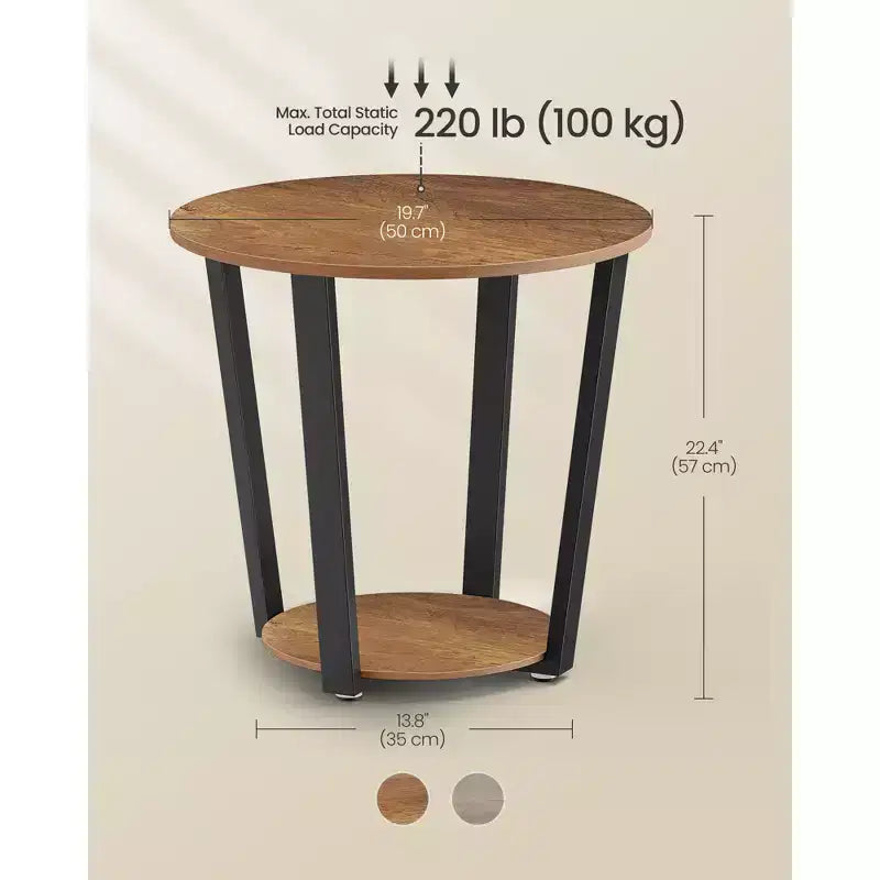 End Table, Round Side Table with Storage Shelf, Easy Assembly, Industrial Accent Furniture with Steel Frame