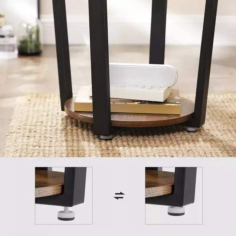 End Table, Round Side Table with Storage Shelf, Easy Assembly, Industrial Accent Furniture with Steel Frame