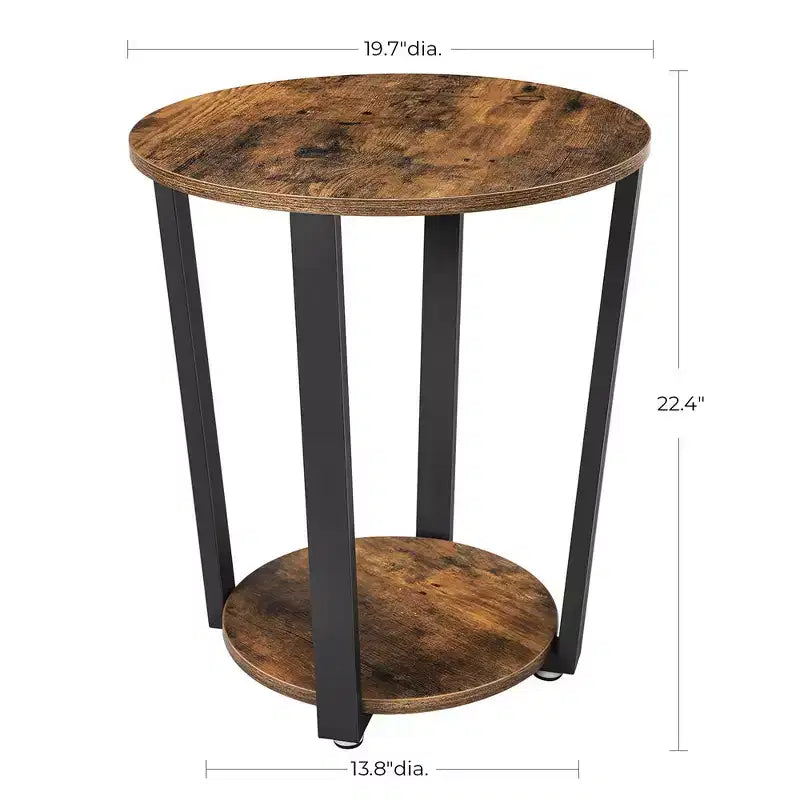 End Table, Round Side Table with Storage Shelf, Easy Assembly, Industrial Accent Furniture with Steel Frame