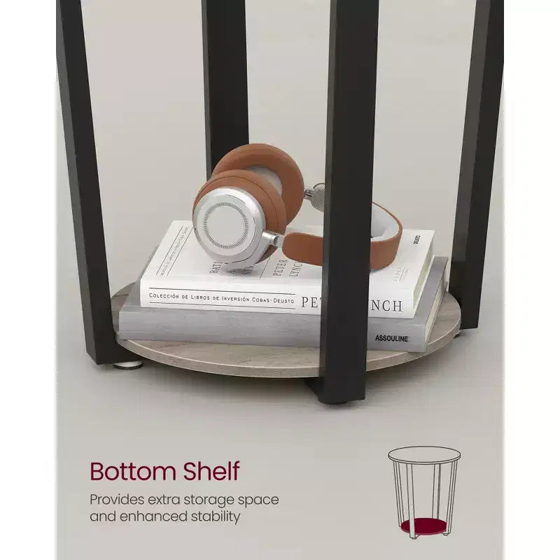 End Table, Round Side Table with Storage Shelf, Easy Assembly, Industrial Accent Furniture with Steel Frame