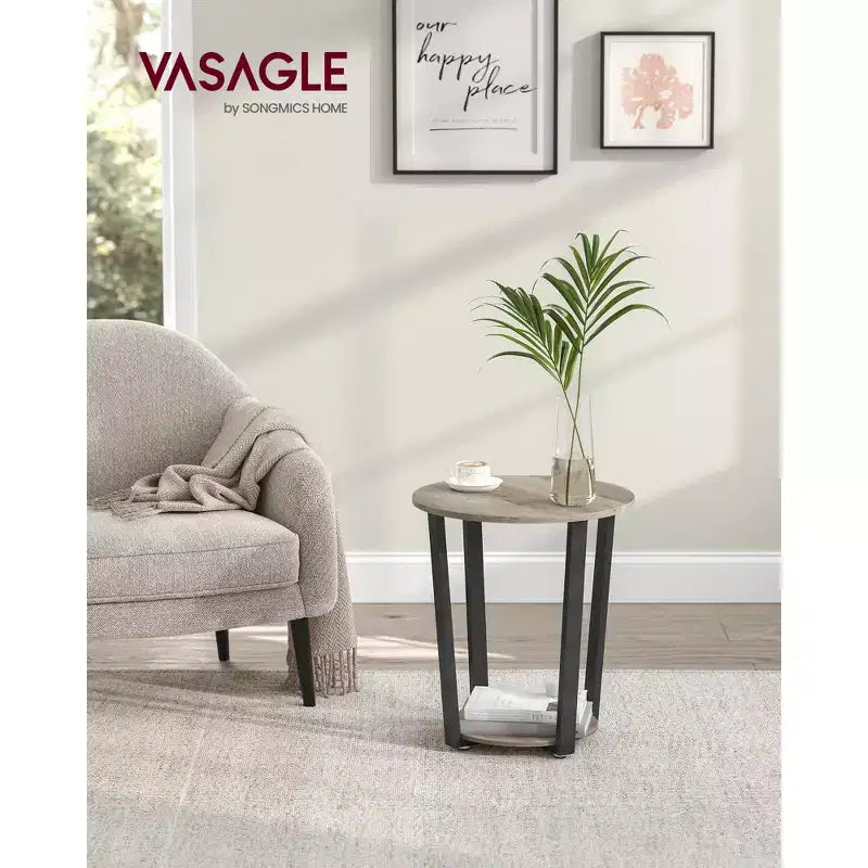 End Table, Round Side Table with Storage Shelf, Easy Assembly, Industrial Accent Furniture with Steel Frame