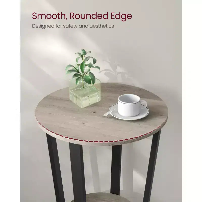 End Table, Round Side Table with Storage Shelf, Easy Assembly, Industrial Accent Furniture with Steel Frame