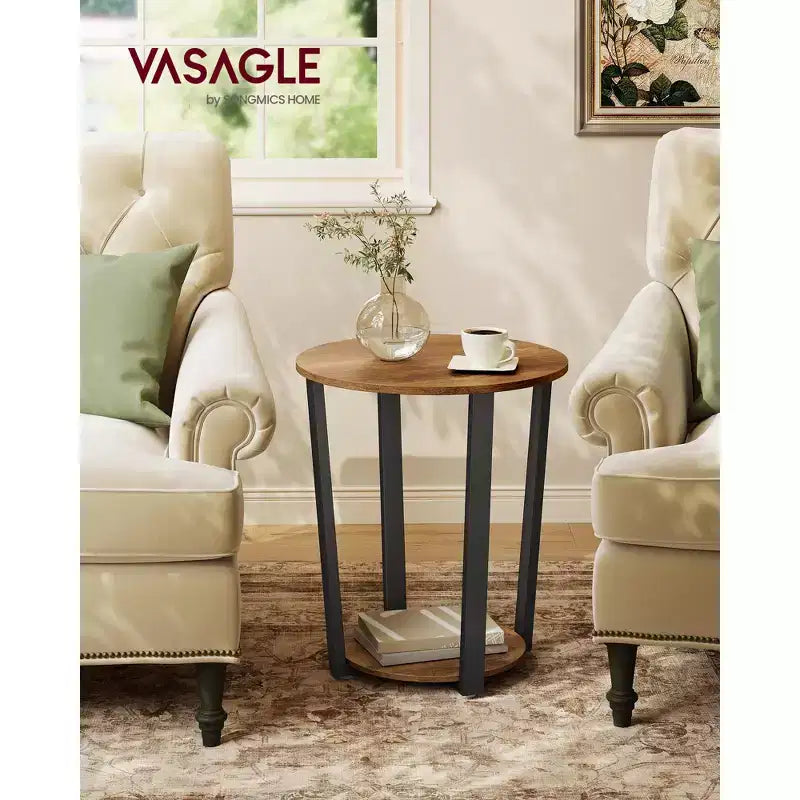 End Table, Round Side Table with Storage Shelf, Easy Assembly, Industrial Accent Furniture with Steel Frame