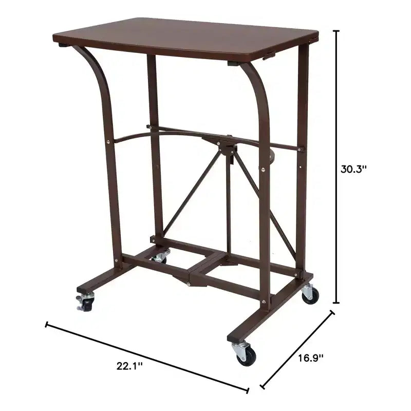 Origami Foldable Design Small Computer Desk for Office, Work, Students, and Gaming with Caster Wheels and Locking Mechanism, Vintage Bronze