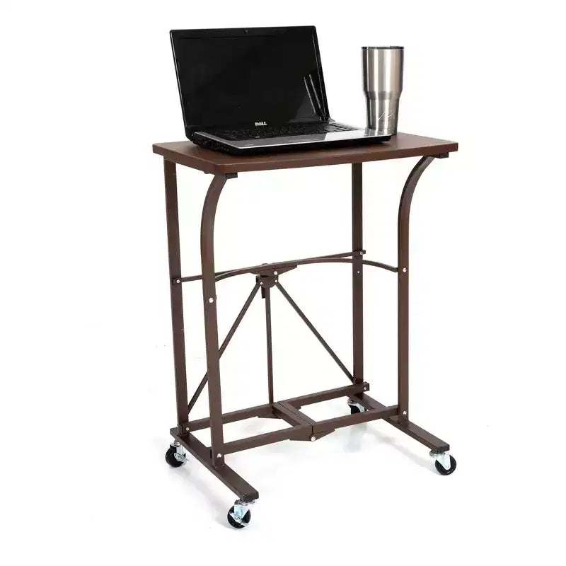 Origami Foldable Design Small Computer Desk for Office, Work, Students, and Gaming with Caster Wheels and Locking Mechanism, Vintage Bronze