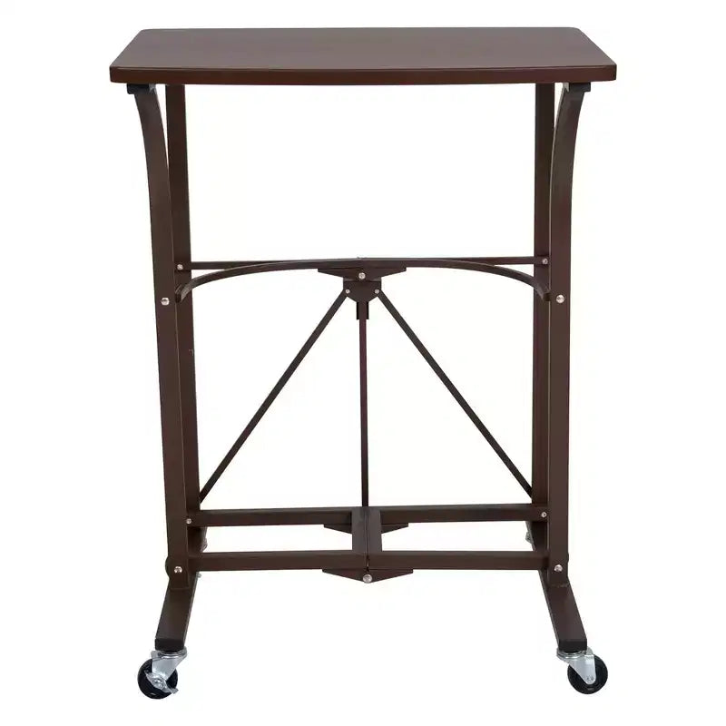 Origami Foldable Design Small Computer Desk for Office, Work, Students, and Gaming with Caster Wheels and Locking Mechanism, Vintage Bronze