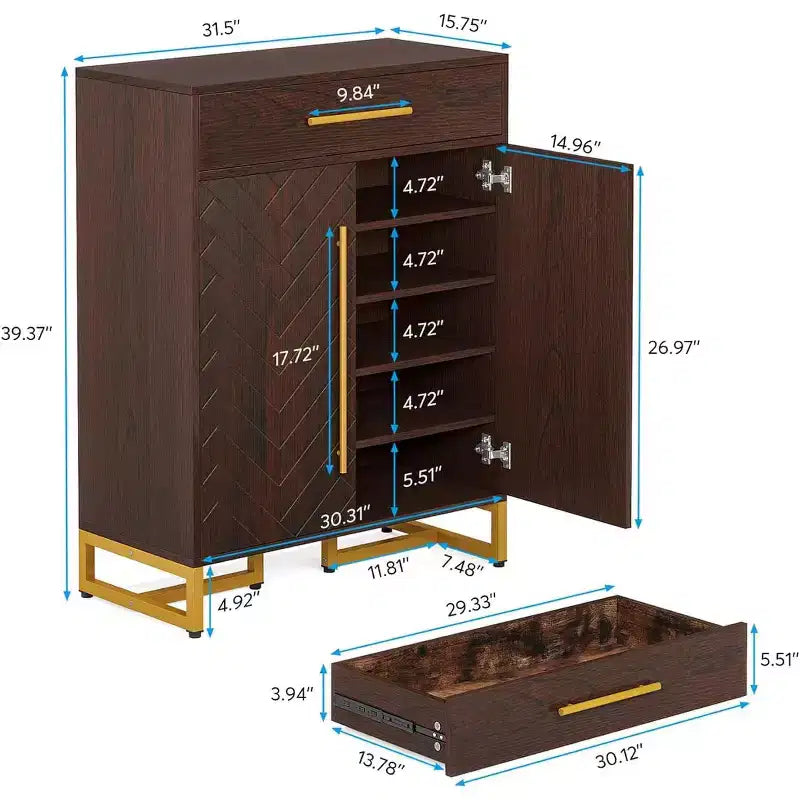 Tribesigns Shoe Cabinet with Doors, Modern Shoe Rack with Drawer