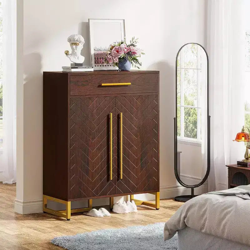 Tribesigns Shoe Cabinet with Doors, Modern Shoe Rack with Drawer