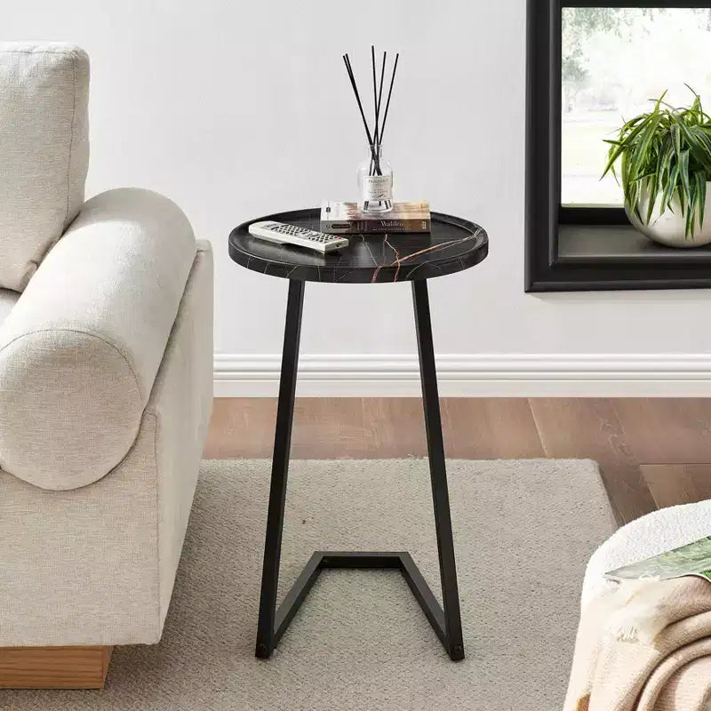 Danya B. 23,3x15,75 Table d'appoint de canapé ronde Addison avec pied piédestal en métal moderne