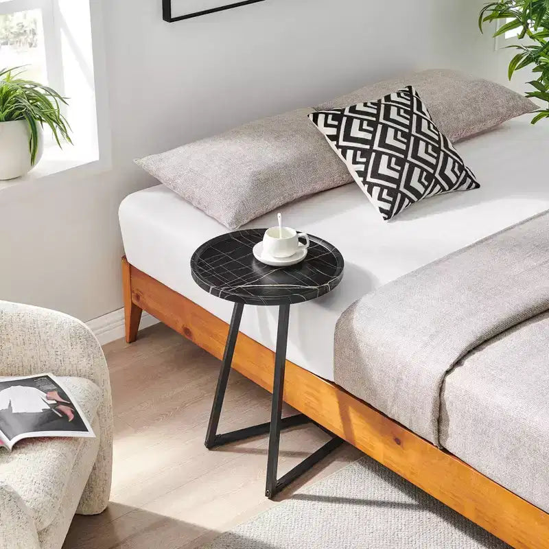 Danya B. 23,3x15,75 Table d'appoint de canapé ronde Addison avec pied piédestal en métal moderne